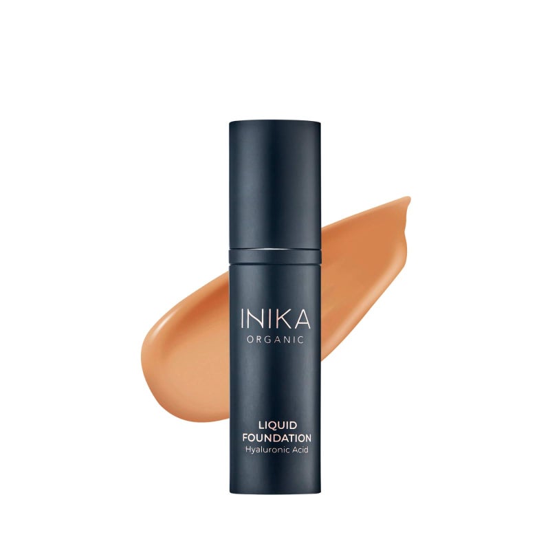 INIKA Organic Full Coverage Liquid Foundation Makeup with Hyaluronic Acid and Argan Oil Vegan and Organic Foundation for Skin Elasticity and Plumpness Natural Coverage Honey 30ml